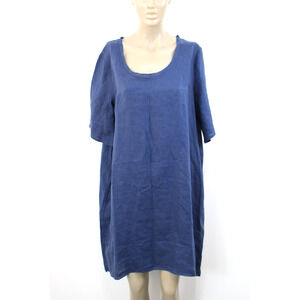 "I Linen" Dress L Large Navy Blue Linen